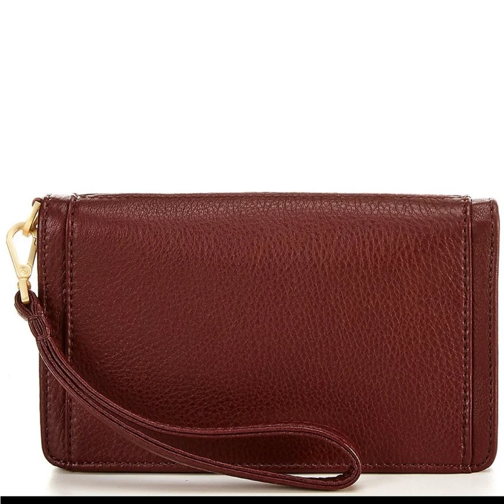 NWT Hammitt Bryant Gold Studded Continental Wristlet Wallet in Cherrywood